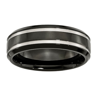 Mens 7mm Black Ion-Plated Titanium Wedding Band