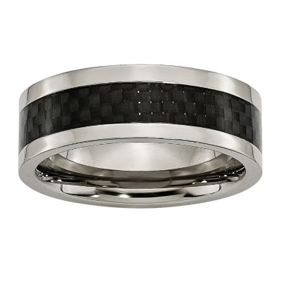 Mens 8mm Titanium With Black Carbon Fiber Inlay Wedding Band