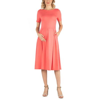 24/7 Comfort Apparel Short Sleeve and Pocket Midi Dress
