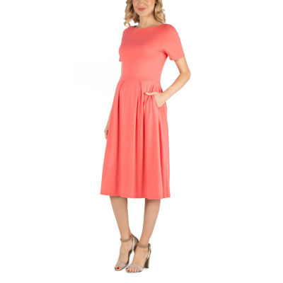 24/7 Comfort Apparel Short Sleeve and Pocket Midi Dress