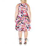 24/7 Comfort Apparel Plus Sleeveless Abstract Fit + Flare Dress
