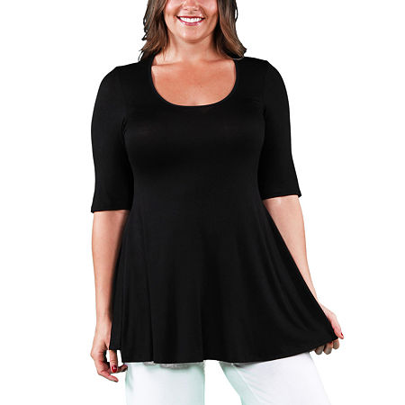 24seven Comfort Apparel Plus Womens Scoop Neck Elbow Sleeve Tunic Top, 4x, Black