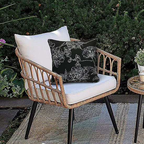 Decorative Flower Print Zip Cover Square Outdoor Pillow