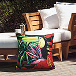 Decorative Toucan Floral Print Zip Cover Square Outdoor Pillow