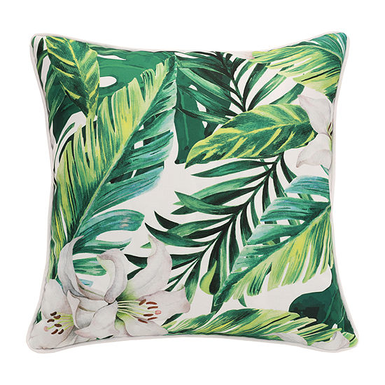 Decorative Lily Floral Print Zip Cover Square Outdoor Pillow