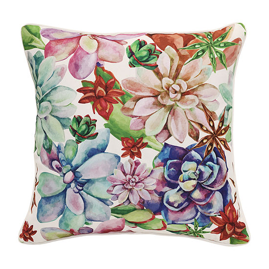 Decorative Watercolor Floral Print Zip Cover Square Outdoor Pillow