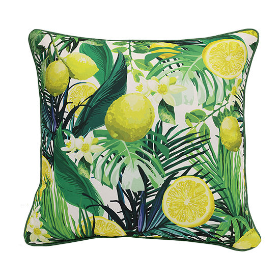 Decorative Lemon Floral Print Zip Cover Square Outdoor Pillow