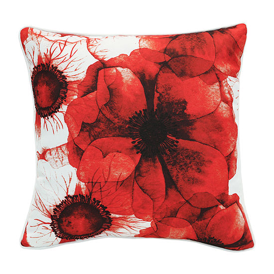 Decorative Red Flower Print Zip Cover Square Outdoor Pillow
