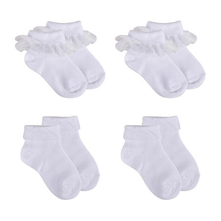 Olivia & Joy Girls 4 Pair Turncuff Socks, Small, Blue