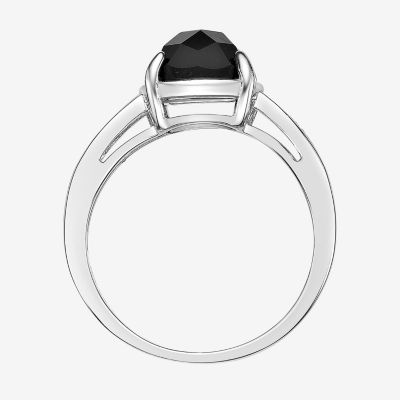 Womens Genuine Black Onyx Sterling Silver Cushion Cocktail Ring