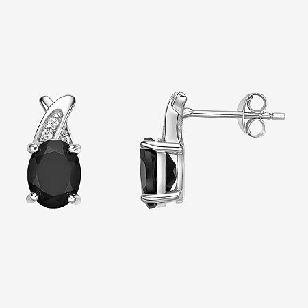 Genuine Black Onyx Sterling Silver Oval Drop Earrings, One Size