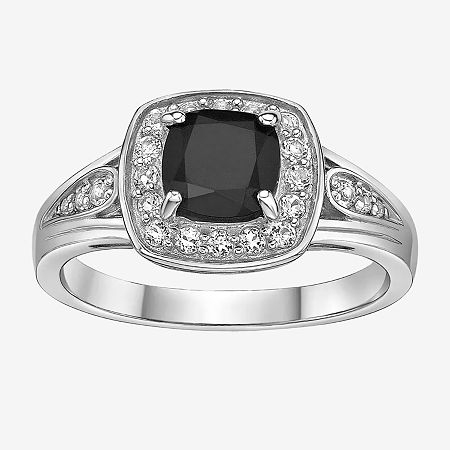 Womens Genuine Black Onyx Sterling Silver Cushion Halo Cocktail Ring, 6