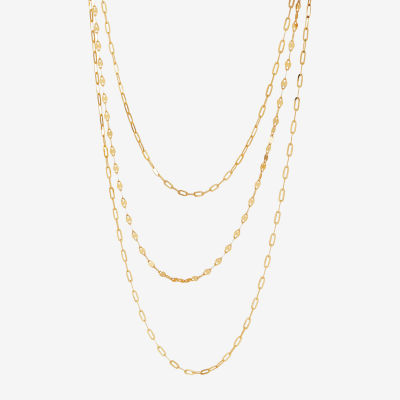 Layered Look Womens 14K Gold 20 Inch Paperclip Chain Necklace