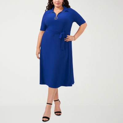 MSK Womens Plus Short Sleeve Midi Fit + Flare Dress