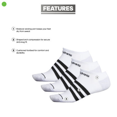 adidas Core 3 Stripe 3 Pair No Show Socks Mens