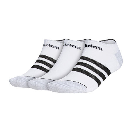 adidas Core 3 Stripe 3 Pair No Show Socks Mens, 10-13, White