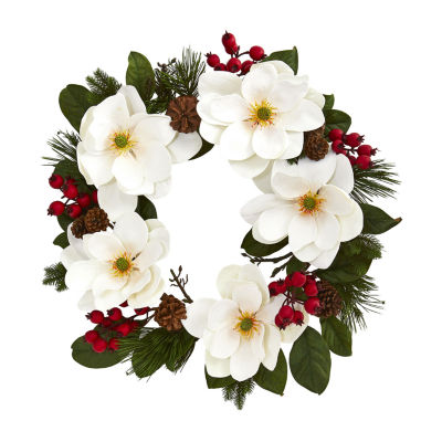 Nearly Natural 26in Magnolia Pine Indoor Christmas Wreath