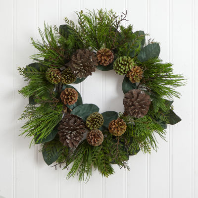 Nearly Natural 28in Pinecone And Pine Wreath