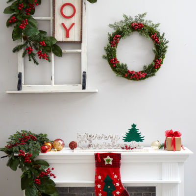 Nearly Natural 20in Pine Berries Indoor Christmas Wreath