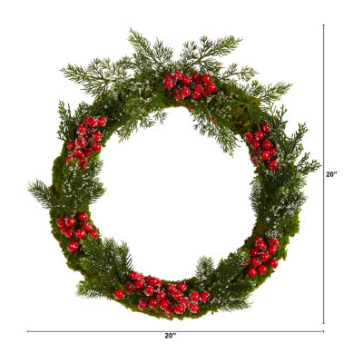 Nearly Natural 20in Pine Berries Indoor Christmas Wreath