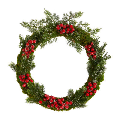 Nearly Natural 20in Pine Berries Indoor Christmas Wreath