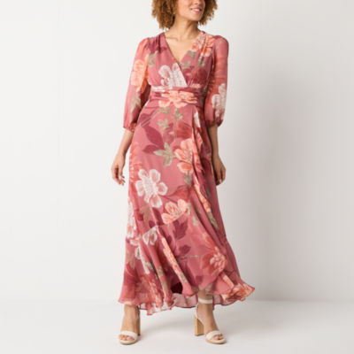 Danny & Nicole Womens 3/4 Sleeve Floral Maxi Dress