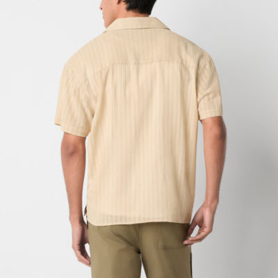 Arizona Mens Short Sleeve Textured Button-Up Shirt