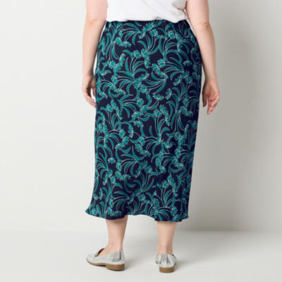 Liz Claiborne Womens Mid Rise Midi Full Skirt-Plus