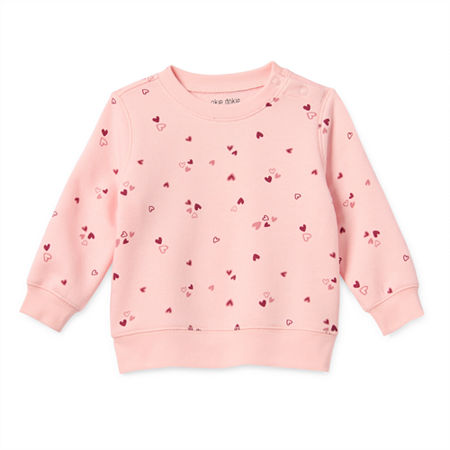 Okie Dokie Baby Girls Crew Neck Long Sleeve Fleece Sweatshirt, Newborn, Pink