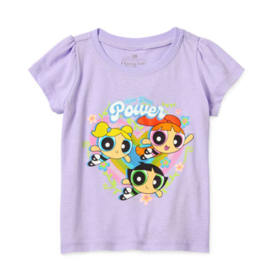 Toddler Girls Crew Neck Short Sleeve Powerpuff Graphic T-Shirt