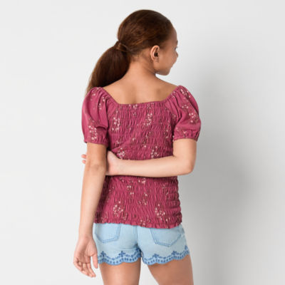 Thereabouts Little & Big Girls Square Neck Short Sleeve Blouse