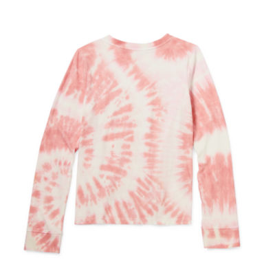 Thereabouts Little & Big Girls Tie-Dye Round Neck Long Sleeve Graphic T-Shirt