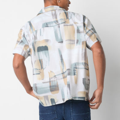 Arizona Mens Rayon Short Sleeve Abstract Button-Up Shirt