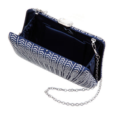 N By Nina Art Deco Patterened Crystal Minaudiere Evening Bag
