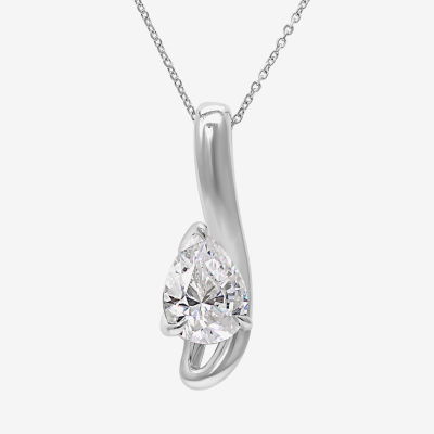 (I / I1) Womens 2 CT. Lab Grown White Diamond 10K Gold Pear 18 Inch Pendant Necklace