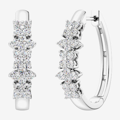 Womens 1 CT. T.W. Lab Grown White Diamond Sterling Silver 23.3mm Hoop Earrings