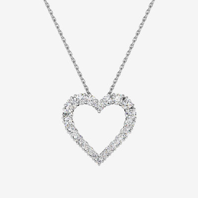 Womens 1 CT. T.W. Lab Grown White Diamond Sterling Silver Heart 18 Inch Pendant Necklace