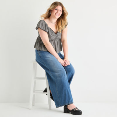 Forever 21 Juniors Plus Womens High Rise Straight Leg Jean