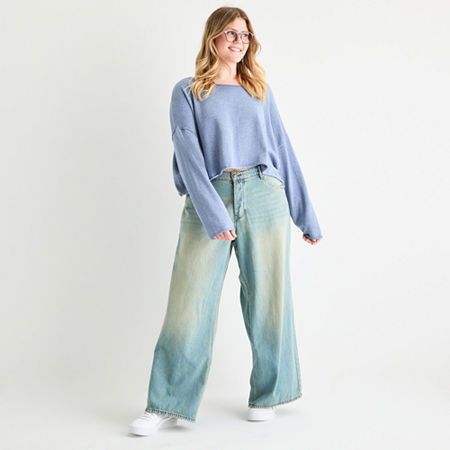 Forever 21 - Juniors Plus Womens Mid Rise Wide Leg Jean