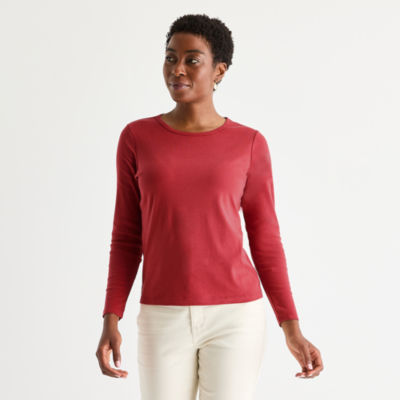 John's Bay Womens Crew Neck Long Sleeve T-Shirt JCPenney