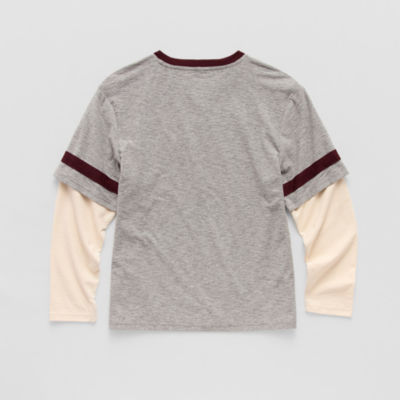 Thereabouts Little & Big Kid Boys V Neck Long Sleeve Regular Fit Graphic T-Shirt