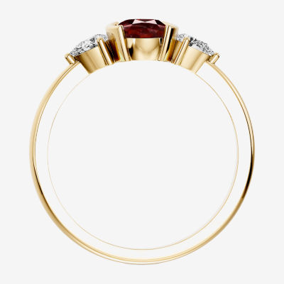 Womens 1/5 CT. Genuine Red Garnet 10K Gold Oval 3-Stone Cocktail Ring