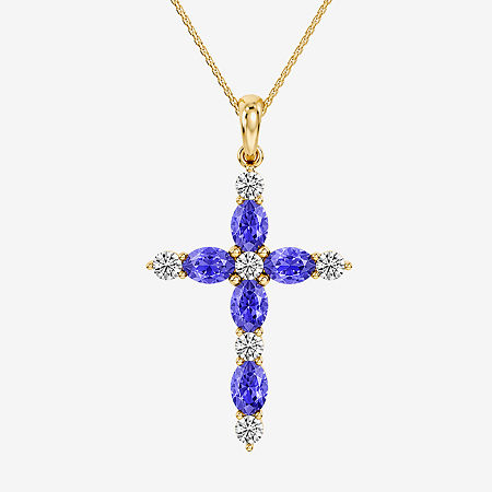 Cross Womens 1/4 CT. T.W. Genuine Blue Tanzanite 10K Gold Cross 18 Inch Pendant Necklace, One Size, Blue