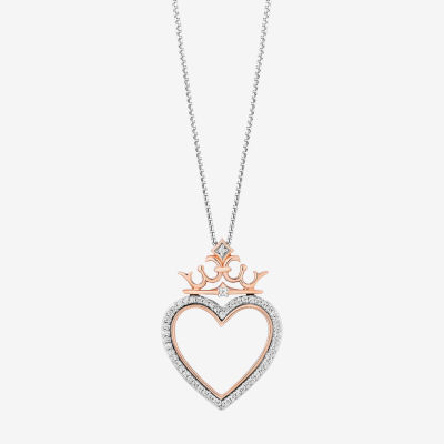 Enchanted Disney Fine Jewelry Womens 1/8 CT. T.W. Natural White Diamond 14K Rose Gold Over Silver Sterling Silver Crown Heart 18 Inch Pendant Necklace
