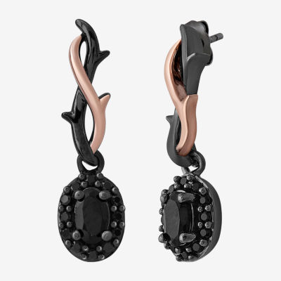 Enchanted Disney Fine Jewelry Villains Womens 1/5 CT. Genuine Black Onyx 14K Rose Gold Over Silver Sterling Silver Oval Maleficent Sleeping Beauty Drop Earrings