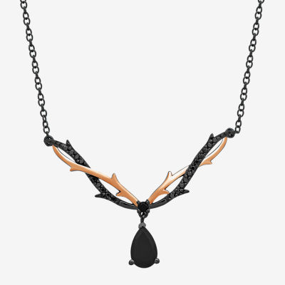 Enchanted Disney Fine Jewelry Villains Womens 1/6 CT. T.W. Genuine Black Onyx 14K Rose Gold Over Silver Sterling Silver Pear 18 Inch Pendant Necklace