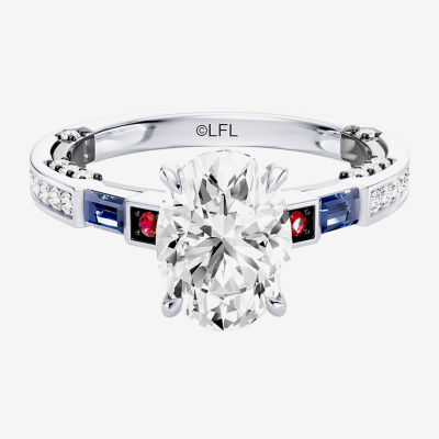 R2-D2 (F / Si1) Womens 1 3/4 CT. T.W. Lab Grown White Diamond 10K Gold Oval Star Wars Side Stone Engagement Ring