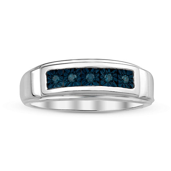 Mens Color-Enhanced Blue Diamond Accent Sterling Silver Ring