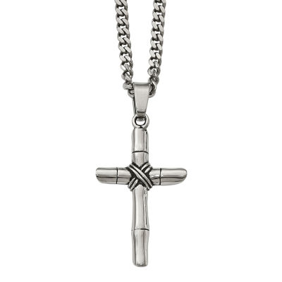 Mens Stainless Steel Antiqued Cross Pendant