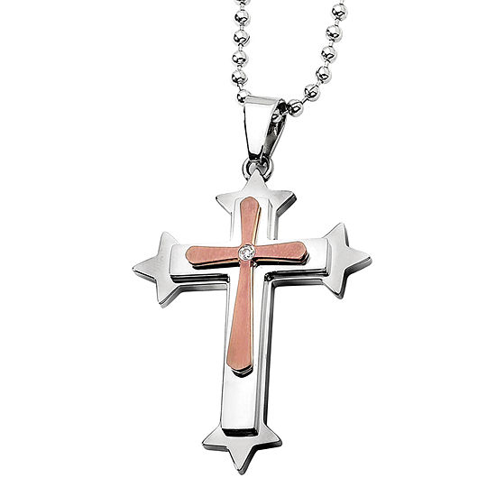Mens Diamond Accent Stainless Steel Bronze Tone Ion-Plated Cross Pendant